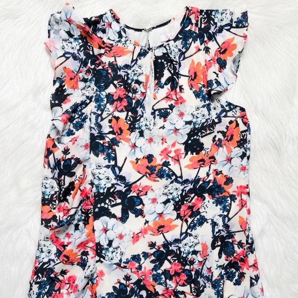 Parker Asymmetrical Ruffled White Colorful Floral Print Sleeveless Dress - Picture 8 of 12